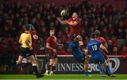 29 December 2018; James Lowe of Leinster collides in the air with Andrew Conway of Munster during the Guinness PRO14 Round 12 match between Munster and Leinster at Thomond Park in Limerick. Photo by Diarmuid Greene/Sportsfile