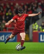 29 December 2018; Tyler Bleyendaal kicks a conversion during the Guinness PRO14 Round 12 match between Munster and Leinster at Thomond Park in Limerick. Photo by Diarmuid Greene/Sportsfile