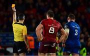 29 December 2018; Tadhg Furlong of Leinster is shown a yellow card by referee Frank Murphy during the Guinness PRO14 Round 12 match between Munster and Leinster at Thomond Park in Limerick. Photo by Ramsey Cardy/Sportsfile