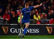29 December 2018; Ciarán Frawley of Leinster kicks a conversion during the Guinness PRO14 Round 12 match between Munster and Leinster at Thomond Park in Limerick. Photo by Ramsey Cardy/Sportsfile