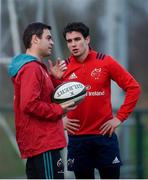 31 December 2018; Head coach Johann van Graan and Joey Carbery in conversation during a Munster Rugby squad training at the University of Limerick in Limerick. Photo by Diarmuid Greene/Sportsfile