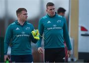 31 December 2018; Rory Scannell and Chris Farrell arrive for Munster Rugby squad training at the University of Limerick in Limerick. Photo by Diarmuid Greene/Sportsfile