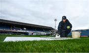 5 January 2019; RDS groundsman Gary Deakins prepares the pitch ahead of the Guinness PRO14 Round 13 match between Leinster and Ulster at the RDS Arena in Dublin. Photo by Ramsey Cardy/Sportsfile