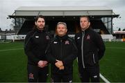 5 January 2019; Dundalk management team, from left, assistant head coach Ruaidhri Higgins, first team coach John Gill and head coach Vinny Perth following the opening day of Dundalk pre season training at Oriel Park in Dundalk, Co Louth. Photo by Stephen McCarthy/Sportsfile