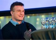 5 January 2019; Leinster rugby player Josh van der Flier talks during the Leinster Rugby Junior Lunch at the Ballsbridge Hotel in Dublin. The Leinster Rugby Junior Lunch was held in the Ballsbridge Hotel this afternoon. This is the second year that the lunch has been held in celebration of Junior Rugby in Leinster. Photo by Harry Murphy/Sportsfile