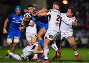 5 January 2019; Adam Byrne of Leinster is tackled by Ulster players, from left, Michael Lowry, Kyle McCall and Adam McBurney during the Guinness PRO14 Round 13 match between Leinster and Ulster at the RDS Arena in Dublin. Photo by Brendan Moran/Sportsfile