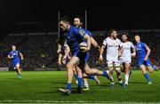 5 January 2019; Conor O'Brien of Leinster on his way to scoring his side's third try during the Guinness PRO14 Round 13 match between Leinster and Ulster at the RDS Arena in Dublin. Photo by Ramsey Cardy/Sportsfile