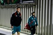 5 January 2019; Fineen Wycherley, left, and Bill Johnston of Munster arrive prior to the Guinness PRO14 Round 13 match between Connacht and Munster at the Sportsground in Galway. Photo by Diarmuid Greene/Sportsfile