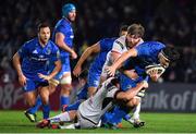 5 January 2019; Max Deegan of Leinster is tackled by Greg Jones and John Andrew of Ulster during the Guinness PRO14 Round 13 match between Leinster and Ulster at the RDS Arena in Dublin. Photo by Brendan Moran/Sportsfile