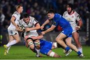 5 January 2019; Greg Jones of Ulster is tackled by Oisín Dowling and Conor O’Brien of Leinster during the Guinness PRO14 Round 13 match between Leinster and Ulster at the RDS Arena in Dublin. Photo by Brendan Moran/Sportsfile