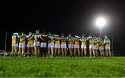 20 December 2018; Offaly players stand for Amhrán na bhFiann before the Bord na Móna O'Byrne Cup Round 1 match between Offaly and Kildare at Faithful Fields in Kilcormac, Offaly. Photo by Piaras Ó Mídheach/Sportsfile