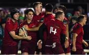 5 January 2019; Joey Carbery of Munster celebrates scoring his side's fourth try with team-mates during the Guinness PRO14 Round 13 match between Connacht and Munster at the Sportsground in Galway. Photo by Piaras Ó Mídheach/Sportsfile