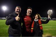 5 January 2019; Billy Holland of Munster with his parents Jerry and Jean, on the occasion of his 200th Munster appearance, after the Guinness PRO14 Round 13 match between Connacht and Munster at the Sportsground in Galway. Photo by Diarmuid Greene/Sportsfile