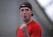 6 January 2019; Osgar O'Hoisin of Donnybrook LTC reacts during the Men's Singles final match between Osgar O'Hoisin of Donnybrook LTC and Thomas Brennan during the Shared Access National Indoor Tennis Championships 2019 Finals at the David Lloyd Riverview in Dublin. Photo by Harry Murphy/Sportsfile
