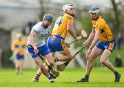 6 January 2019; Michael Harney of Waterford in action against Aaron Shanagher and Diarmuid Ryan of Clare during the Co-Op Superstores Munster Hurling League 2019 match between Waterford and Clare at Fraher Field in Waterford. Photo by Matt Browne/Sportsfile