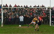 6 January 2019; Leitrim goalkeeper Diarmuid McKiernan watches on as Mayo's Evan Regan scores his side's winning penalty after the Connacht FBD League Preliminary Round match between Leitrim and Mayo ended in a draw at Avantcard Páirc Seán Mac Diarmada in Carrick-on-Shannon, Co Leitrim. Photo by Stephen McCarthy/Sportsfile