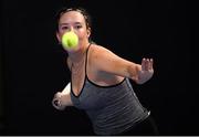 6 January 2019; Ruth Copas of Dundalk LTC in action during the Women's Singles final match between Giulia Remondina of Castleknock LTC and Ruth Copas of Dundalk LTC during the Shared Access National Indoor Tennis Championships 2019 Finals at the David Lloyd Riverview in Dublin. Photo by Harry Murphy/Sportsfile