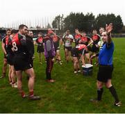 6 January 2019; Referee James Molloy instructs all Mayo players not taking kicks during a penalty shoot-out to take a position in the stand after after the Connacht FBD League Preliminary Round match between Leitrim and Mayo ended in a draw at Avantcard Páirc Seán Mac Diarmada in Carrick-on-Shannon, Co Leitrim. Photo by Stephen McCarthy/Sportsfile