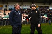 6 January 2019; Leitrim manager Terry Hyland, left, and Mayo manager James Horan following the Connacht FBD League Preliminary Round match between Leitrim and Mayo at Avantcard Páirc Seán Mac Diarmada in Carrick-on-Shannon, Co Leitrim. Photo by Stephen McCarthy/Sportsfile