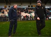 6 January 2019; Leitrim manager Terry Hyland, left, and Mayo manager James Horan following the Connacht FBD League Preliminary Round match between Leitrim and Mayo at Avantcard Páirc Seán Mac Diarmada in Carrick-on-Shannon, Co Leitrim. Photo by Stephen McCarthy/Sportsfile