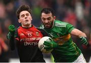 6 January 2019; Colm Moran of Mayo in action against Fergal McTague of Leitrim during the Connacht FBD League Preliminary Round match between Leitrim and Mayo at Avantcard Páirc Seán Mac Diarmada in Carrick-on-Shannon, Co Leitrim. Photo by Stephen McCarthy/Sportsfile