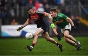 6 January 2019; Evan Regan of Mayo in action against Shane Quinn of Leitrim during the Connacht FBD League Preliminary Round match between Leitrim and Mayo at Avantcard Páirc Seán Mac Diarmada in Carrick-on-Shannon, Co Leitrim. Photo by Stephen McCarthy/Sportsfile