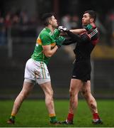 6 January 2019; Seamie O’Shea of Mayo and Damien Moran of Leitrim during the Connacht FBD League Preliminary Round match between Leitrim and Mayo at Avantcard Páirc Seán Mac Diarmada in Carrick-on-Shannon, Co Leitrim. Photo by Stephen McCarthy/Sportsfile