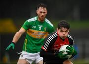 6 January 2019; Colm Moran of Mayo and Conor Reynolds of Leitrim during the Connacht FBD League Preliminary Round match between Leitrim and Mayo at Avantcard Páirc Seán Mac Diarmada in Carrick-on-Shannon, Co Leitrim. Photo by Stephen McCarthy/Sportsfile