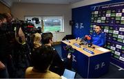 7 January 2019; Jack Conan speaking during a Leinster Rugby Press Conference at Leinster Rugby Headquarters in UCD, Dublin. Photo by Sam Barnes/Sportsfile