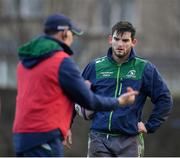 8 January 2019; Tom Daly, right, in conversation with head coach Andy Friend during Connacht Rugby squad training at the Sportsground in Galway. Photo by Seb Daly/Sportsfile