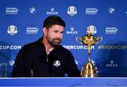 8 January 2019; Padraig Harrington of Ireland with the Ryder Cup trophy during a press conference where he was announced as European Ryder Cup Captain for the 2020 Ryder Cup matches which take place at Whistling Straits, USA, at the Wentworth Club in Surrey, England. Photo by Brendan Moran/Sportsfile