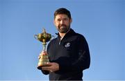 8 January 2019; Padraig Harrington of Ireland with the Ryder Cup trophy after a press conference where he was announced as European Ryder Cup Captain for the 2020 Ryder Cup matches which take place at Whistling Straits, USA, at the Wentworth Club in Surrey, England. Photo by Brendan Moran/Sportsfile