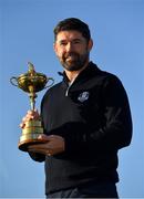 8 January 2019; Padraig Harrington of Ireland with the Ryder Cup trophy after a press conference where he was announced as European Ryder Cup Captain for the 2020 Ryder Cup matches which take place at Whistling Straits, USA, at the Wentworth Club in Surrey, England. Photo by Brendan Moran/Sportsfile