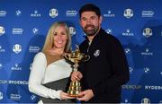 8 January 2019; Padraig Harrington of Ireland and his wife Caroline with the Ryder Cup trophy after a press conference where he was announced as European Ryder Cup Captain for the 2020 Ryder Cup matches which take place at Whistling Straits, USA, at the Wentworth Club in Surrey, England. Photo by Brendan Moran/Sportsfile