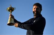 8 January 2019; Padraig Harrington of Ireland with the Ryder Cup trophy after a press conference where he was announced as European Ryder Cup Captain for the 2020 Ryder Cup matches which take place at Whistling Straits, USA, at the Wentworth Club in Surrey, England. Photo by Brendan Moran/Sportsfile