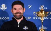 8 January 2019; Padraig Harrington of Ireland with the Ryder Cup trophy during a press conference where he was announced as European Ryder Cup Captain for the 2020 Ryder Cup matches which take place at Whistling Straits, USA, at the Wentworth Club in Surrey, England. Photo by Brendan Moran/Sportsfile