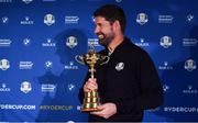 8 January 2019; Padraig Harrington of Ireland with the Ryder Cup trophy during a press conference where he was announced as European Ryder Cup Captain for the 2020 Ryder Cup matches which take place at Whistling Straits, USA, at the Wentworth Club in Surrey, England. Photo by Brendan Moran/Sportsfile