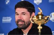 8 January 2019; Padraig Harrington of Ireland with the Ryder Cup trophy during a press conference where he was announced as European Ryder Cup Captain for the 2020 Ryder Cup matches which take place at Whistling Straits, USA, at the Wentworth Club in Surrey, England. Photo by Brendan Moran/Sportsfile