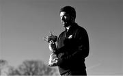 8 January 2019; (EDITOR'S NOTE; Image has been converted to Black & White) Padraig Harrington of Ireland with the Ryder Cup trophy after a press conference where he was announced as European Ryder Cup Captain for the 2020 Ryder Cup matches which take place at Whistling Straits, USA, at the Wentworth Club in Surrey, England. Photo by Brendan Moran/Sportsfile