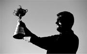 8 January 2019; (EDITOR'S NOTE; Image has been converted to Black & White) Padraig Harrington of Ireland with the Ryder Cup trophy after a press conference where he was announced as European Ryder Cup Captain for the 2020 Ryder Cup matches which take place at Whistling Straits, USA, at the Wentworth Club in Surrey, England. Photo by Brendan Moran/Sportsfile