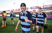 8 January 2019; Finn Sunderman of Newpark Comprehensive School celebrates following the Bank of Ireland Vinnie Murray Cup Round 1 match between Newpark Comprehensive and St Fintan's High School at Energia Park in Dublin. Photo by David Fitzgerald/Sportsfile