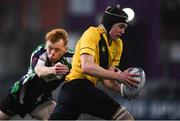 8 January 2019; Jack Ormsby of The King's Hospital is tackled by Brian O'Leary of Gorey Community School during the Bank of Ireland Vinnie Murray Cup Round 1 match between The King's Hospital and Gorey Community School at Energia Park in Dublin. Photo by David Fitzgerald/Sportsfile