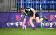 8 January 2019; Sean Wafer of Gorey Community School scores his side's first try during the Bank of Ireland Vinnie Murray Cup Round 1 match between The King's Hospital and Gorey Community School at Energia Park in Dublin. Photo by David Fitzgerald/Sportsfile