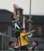 8 January 2019; Mark Boyle of Gorey Community School wins the ball from a lineout during the Bank of Ireland Vinnie Murray Cup Round 1 match between The King's Hospital and Gorey Community School at Energia Park in Dublin. Photo by David Fitzgerald/Sportsfile