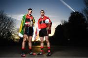 9 January 2019; Sean O’Shea of UCC and Kerry, left, and Cian Kiely of UCC and Cork in attendance at the launch of Electric Ireland’s Sigerson, Fitzgibbon and Higher Education Championships announcement at Clanna Gael GAA Club in Dublin. Electric Ireland will live stream a selection of Fitzgibbon and Sigerson Cup games, bringing fans closer to the action than ever before. As part of the First Class Rivals campaign, rival county footballers but now college teammates, Sean O’Shea (Kerry and UCC) and Cian Kiely (Cork and UCC),  Michael McKernan (Tyrone and UU) and Eoghan Bán Gallagher (Donegal and UU) and hurlers, Brian Hogan (Tipperary and UCD) and Seamus Flanagan (Limerick and UCD) will each will put aside their traditional county rivalries, pulling on matching college jerseys to compete as teammates for glory in the Electric Ireland GAA Higher Education Fitzgibbon and Sigerson Cup. Photo by David Fitzgerald/Sportsfile