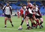 9 January 2019; Barry Mangan of Catholic University School scores a try during the Bank of Ireland Vinnie Murray Cup Round 1 match between Catholic University School and Gormanstown College at Energia Park in Dublin. Photo by Matt Browne/Sportsfile