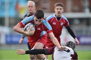 9 January 2019; Martin Healy of Catholic University School is tackled by Josh McNamee of Gormanstown College during the Bank of Ireland Vinnie Murray Cup Round 1 match between Catholic University School and Gormanstown College at Energia Park in Dublin. Photo by Matt Browne/Sportsfile