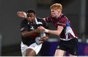 9 January 2019; Karo Otobo of The High School is tackled by David Lovely of Salesian College during the Bank of Ireland Vinnie Murray Cup Round 1 match between The High School and Salesian College at Energia Park in Dublin. Photo by Matt Browne/Sportsfile