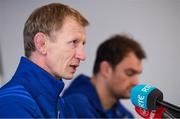 11 January 2019; Head coach Leo Cullen, left, and Rhys Ruddock during a Leinster Rugby press conference at the RDS Arena in Dublin. Photo by Ramsey Cardy/Sportsfile