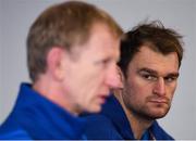 11 January 2019; Rhys Ruddock, right, and head coach Leo Cullen during a Leinster Rugby press conference at the RDS Arena in Dublin. Photo by Ramsey Cardy/Sportsfile